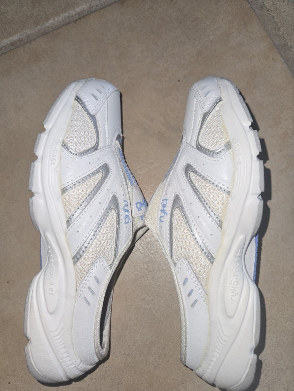Ryka Rocker White & Light Blue Slip-On Sneakers Mules EUC size 5 - Picture 7 of 10